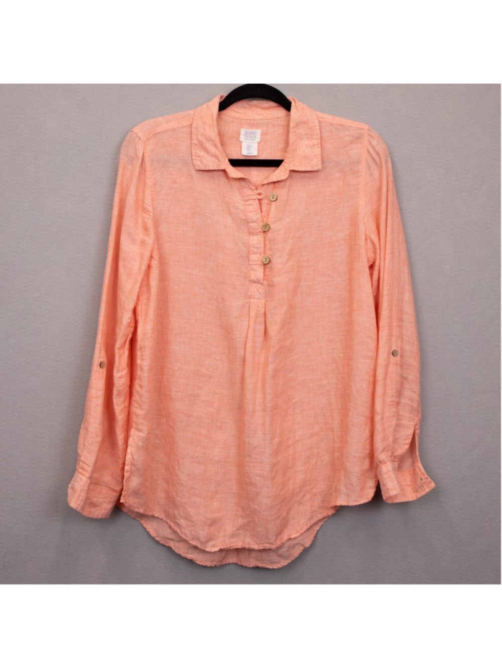 Sigrid Olsen coral linen long sleevetunic top-S